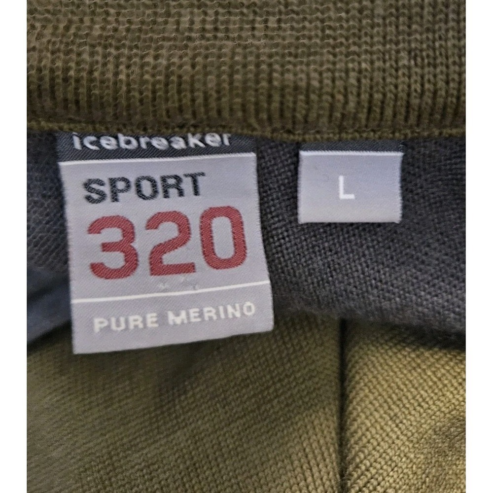 Icebreaker 320 Sport 1/4 Zip Pullover Mens L Merino Wool Base Layer Green Gray - Picture 5 of 8